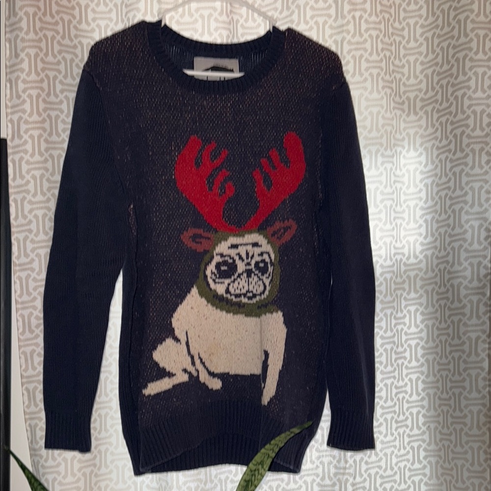 Navy Reindeer Pug Sweater